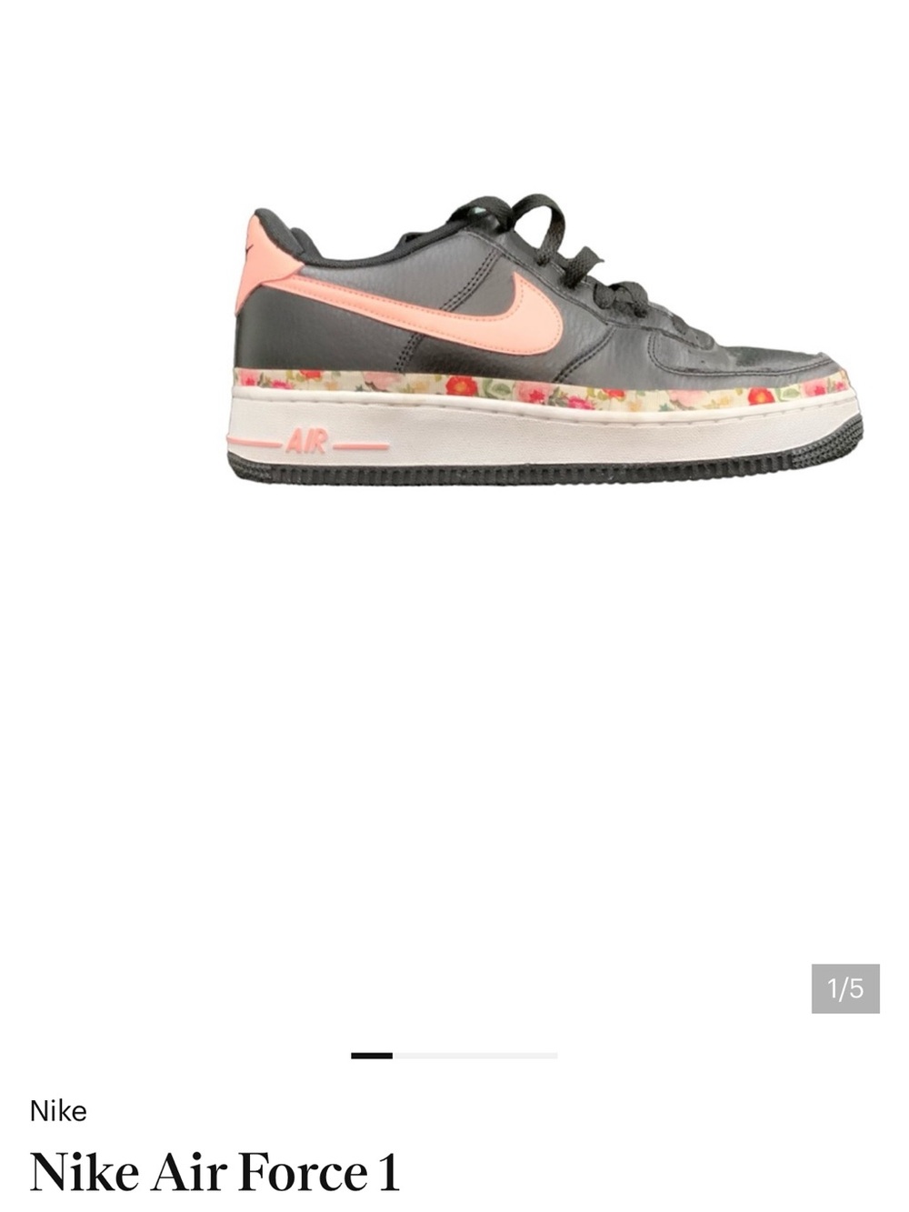 Nike Air Force 1 Low Floral Trim Pink Swoosh Black Sneakers Women’s
